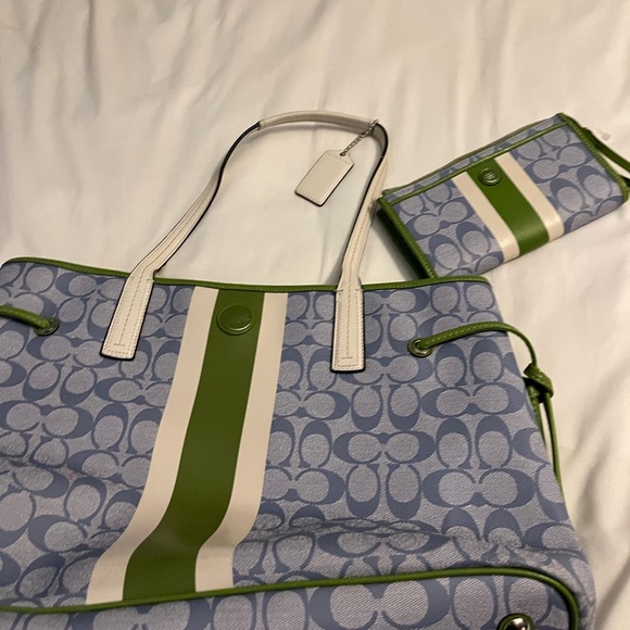 Vnt Coach pvc blue/green extra large purse and - Picture 12 of 17